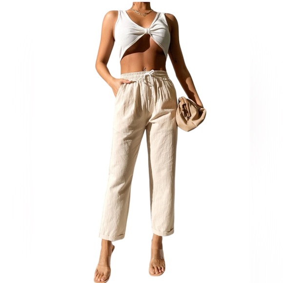 Drawstring Waist Straight Leg Pants - Picture 3 of 5